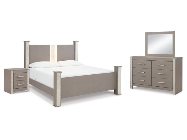 Surancha Gray Queen Poster Bed, Dresser, Mirror And Nightstand