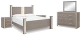 Surancha Gray Queen Poster Bed, Dresser, Mirror And 2 Nightstands