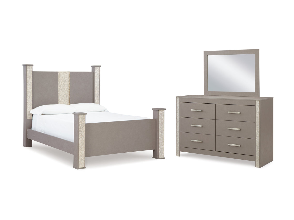Surancha Gray Queen Poster Bed, Dresser And Mirror