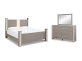 Surancha Gray King Poster Bed, Dresser And Mirror