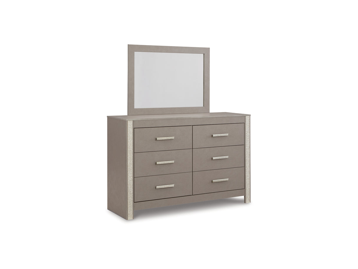 Surancha Gray Queen Panel Bed, Dresser, Mirror And Nightstand
