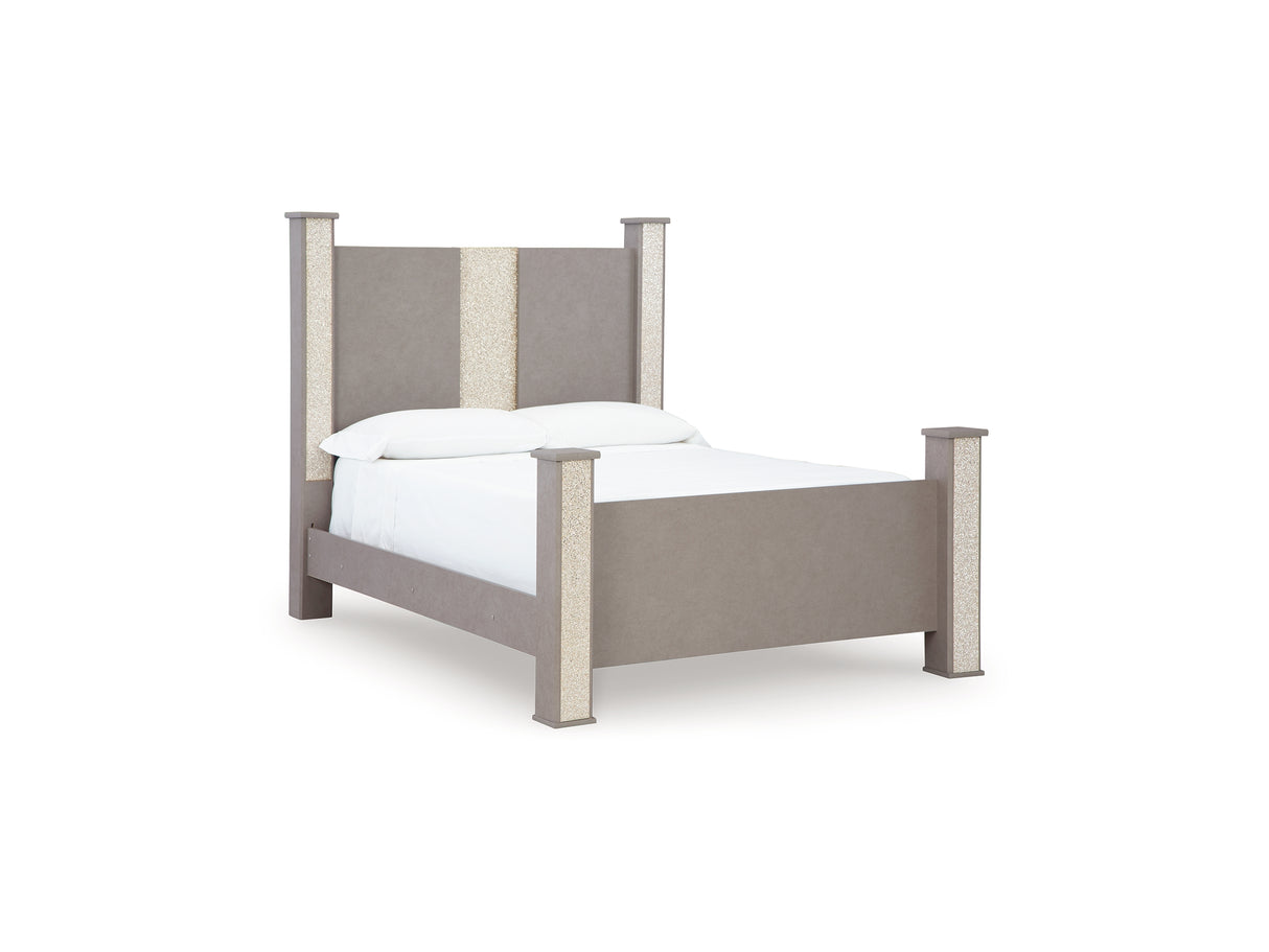 Surancha Gray Queen Poster Bed, Dresser, Mirror And 2 Nightstands