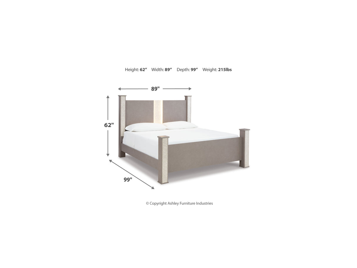 Surancha Gray King Poster Bed, Dresser, Mirror And Nightstand