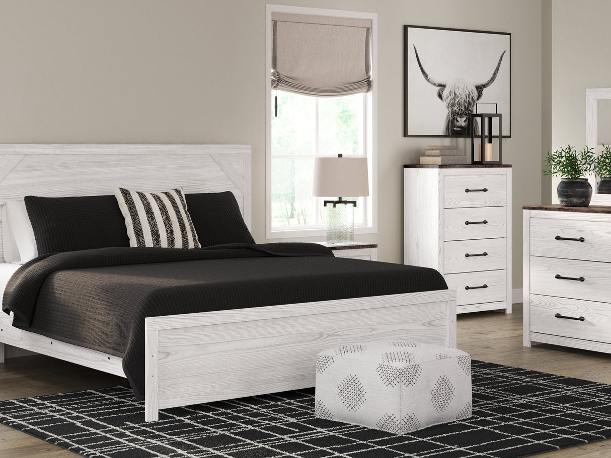 Gerridan White/Gray King Panel Bed, Dresser, Chest And 2 Nightstands