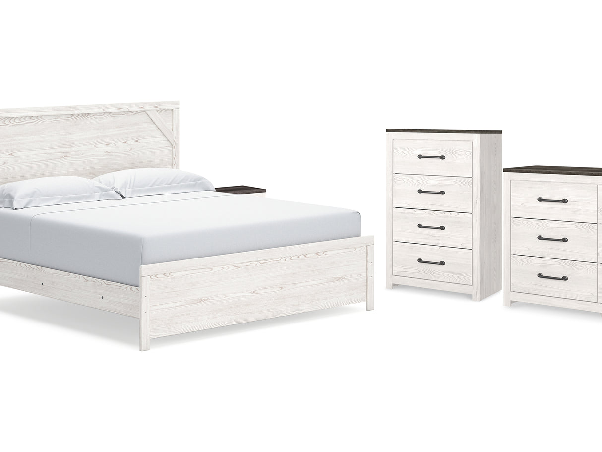 Gerridan White/Gray King Panel Bed, Dresser, Chest And 2 Nightstands