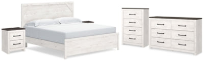 Gerridan White/Gray King Panel Bed, Dresser, Chest And 2 Nightstands