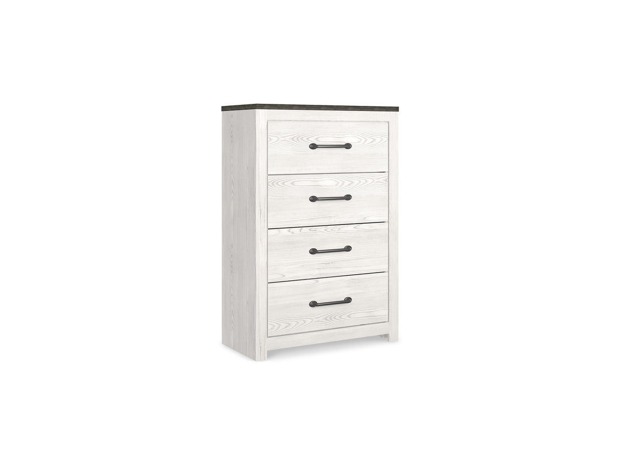 Gerridan White/Gray King Panel Bed, Chest And 2 Nightstands