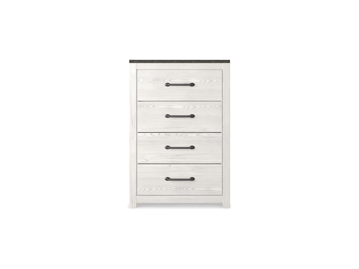 Gerridan White/Gray King Panel Bed, Chest And 2 Nightstands