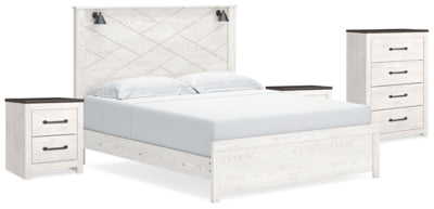 Gerridan White/Gray King Panel Bed, Chest And 2 Nightstands