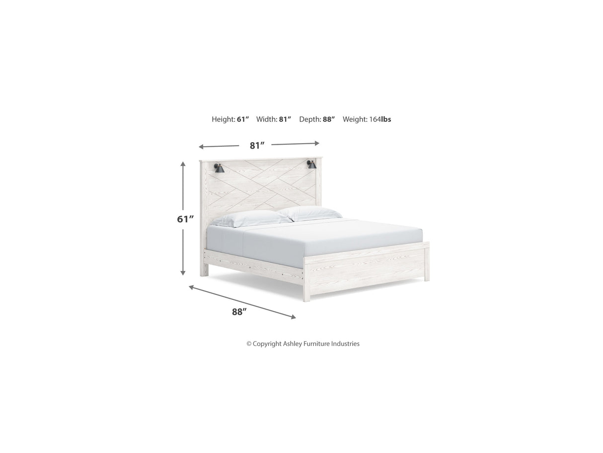 Gerridan White/Gray King Panel Bed, Chest And 2 Nightstands