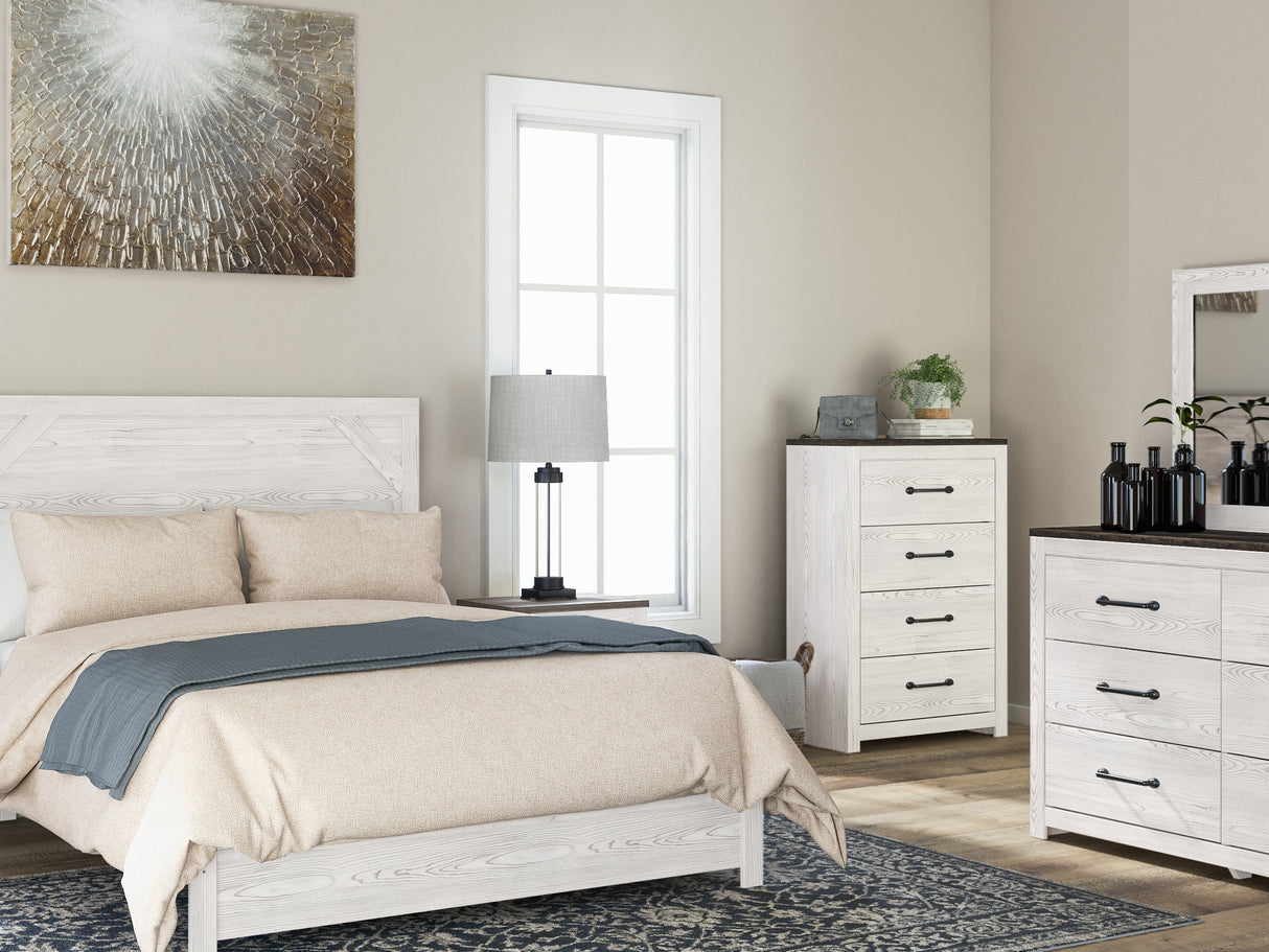 Gerridan White Queen Panel Bed, Dresser, Mirror, And Chest