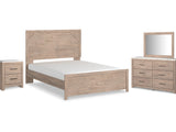 Senniberg Light Brown/White Queen Panel Bed, Dresser, Mirror, And Nightstand