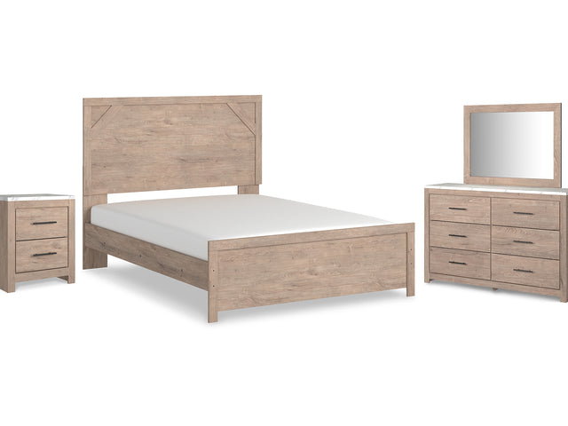 Senniberg Light Brown/White Queen Panel Bed, Dresser, Mirror, And Nightstand