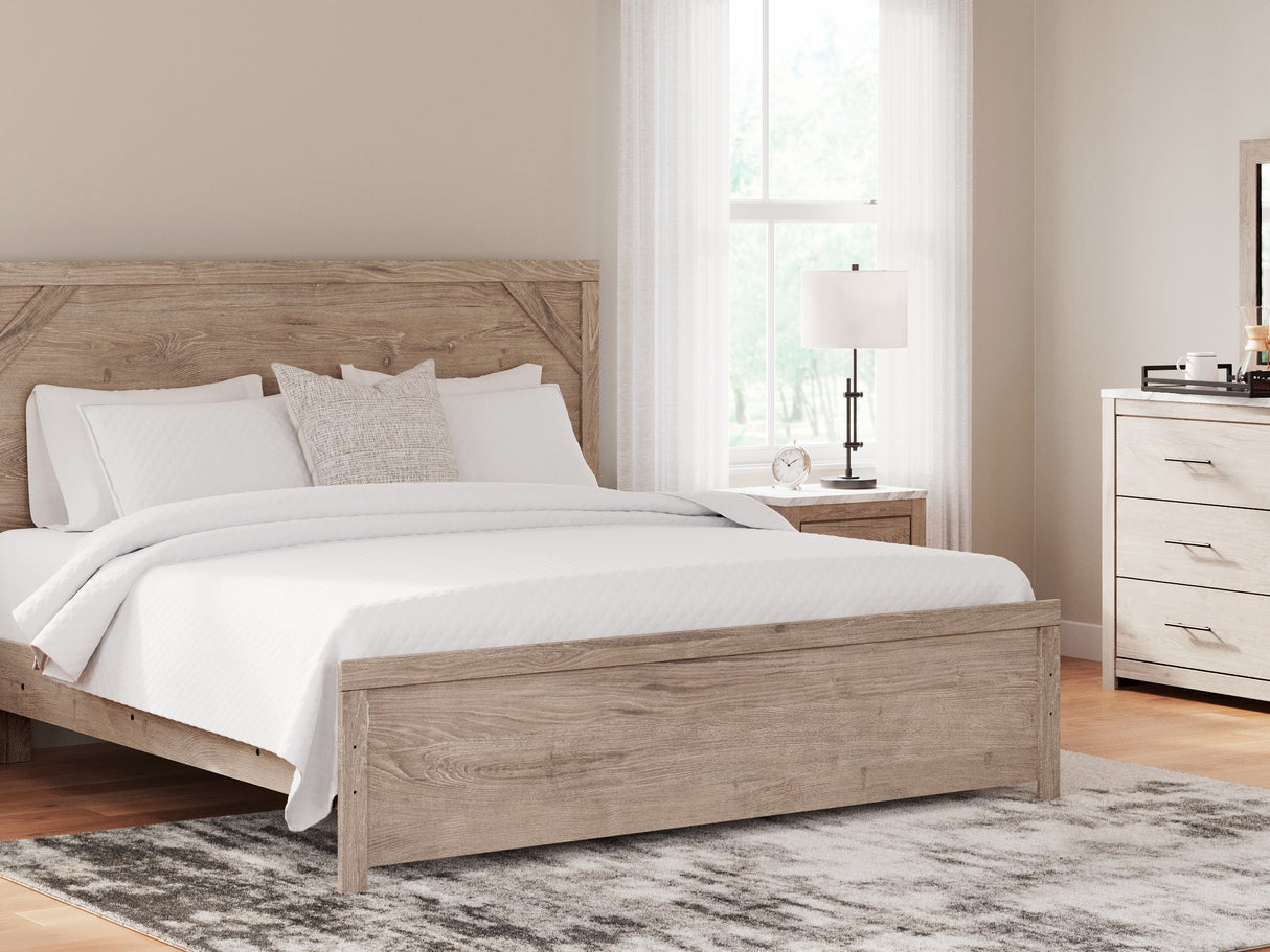 Senniberg Light Brown/White King Panel Bed, Dresser, Mirror, And Night Redwood Home Furniture Senniberg Light Brown/White King Panel Bed, Dresser, Mirror, And Night Redwood Home Furniture