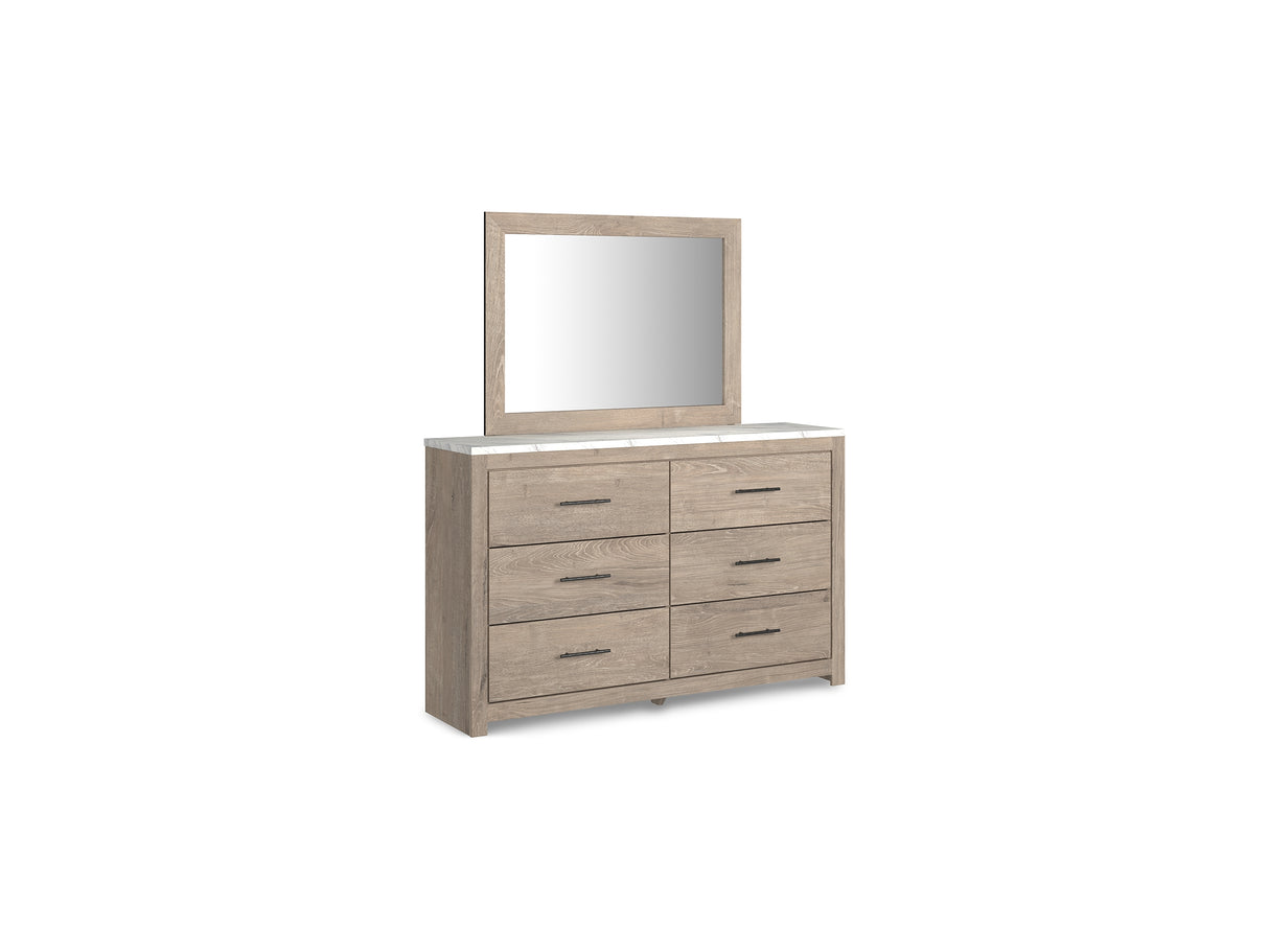 Senniberg Light Brown/White Queen Panel Bed, Dresser And Mirror