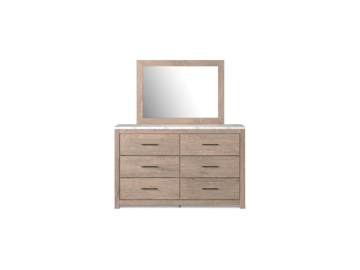 Senniberg Light Brown/White King Panel Bed, Dresser, Mirror, And Nightstand
