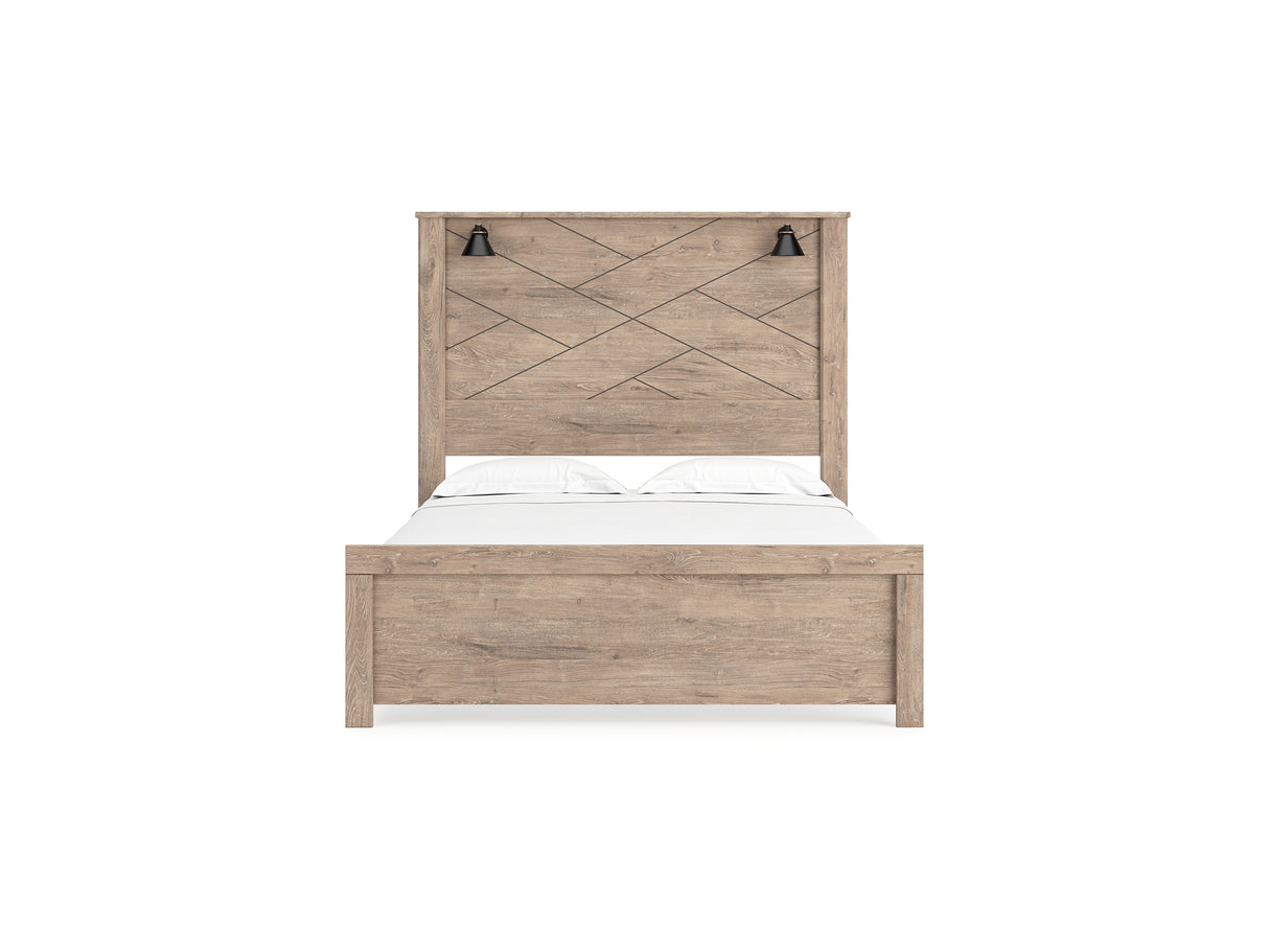 Senniberg Light Brown/White Queen Panel Bed, Dresser And Mirror