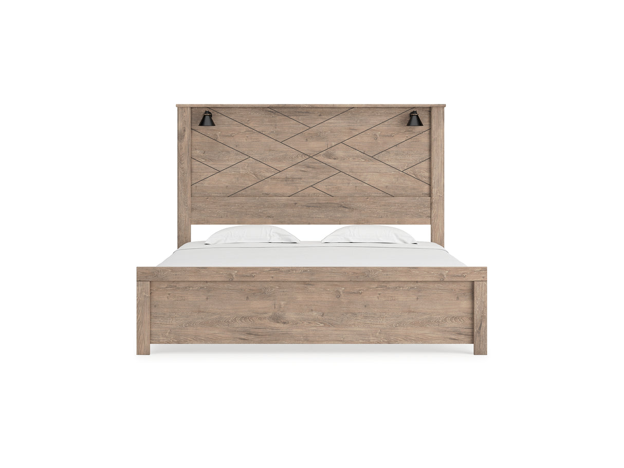 Senniberg Light Brown/White King Panel Bed, Dresser, Mirror, And Nightstand