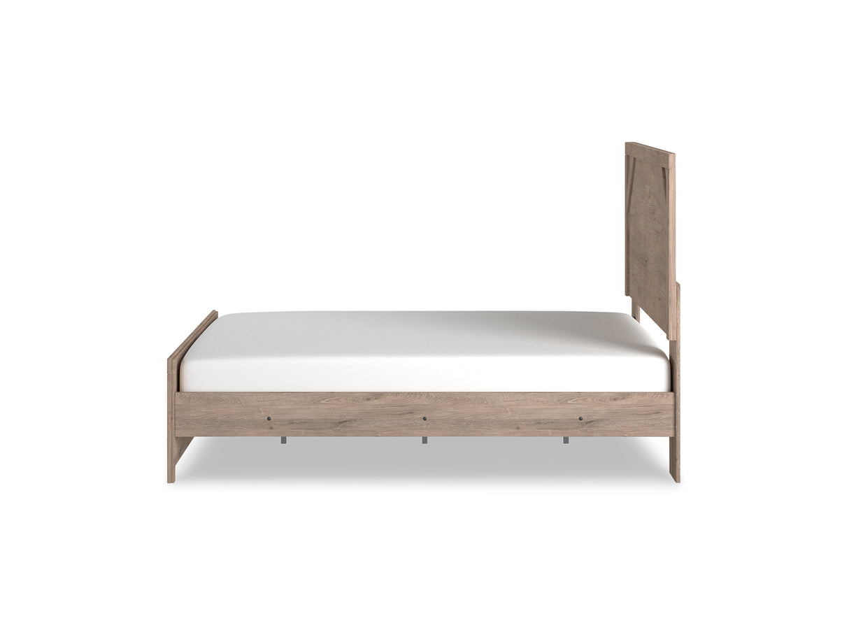 Senniberg Light Brown/White Queen Panel Bed, Dresser, Mirror, And Nightstand