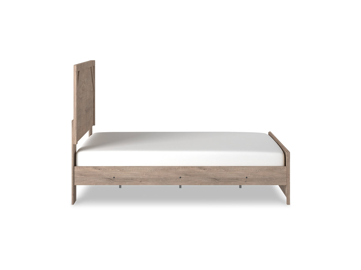 Senniberg Light Brown/White Queen Panel Bed, Dresser, Mirror, And Nightstand