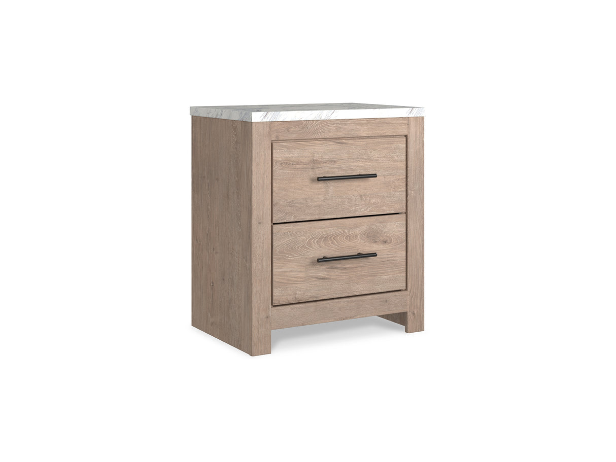 Senniberg Light Brown/White King Panel Bed, Dresser, Mirror, And Nightstand