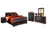 Huey Vineyard Black Queen Sleigh Bed, Dresser, Mirror, Chest, And 2 Nightstands