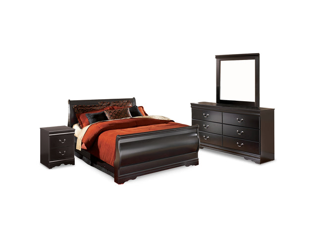 Huey Vineyard Black Full Sleigh Bed, Dresser, Mirror And Nightstand