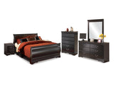 Huey Vineyard Black Full Sleigh Bed, Dresser, Mirror, Chest And Nightstand