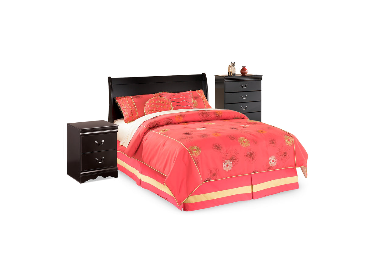Huey Vineyard Black Full Sleigh Headboard, Chest And Nightstand