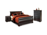 Huey Vineyard Black Full Sleigh Bed, Chest And 2 Nightstands