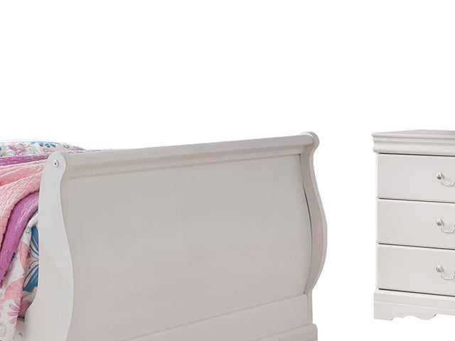 Anarasia White Twin Sleigh Bed, Dresser And Mirror