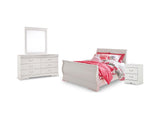 Anarasia White Full Sleigh Bed With Dresser, Mirror And Nightstand