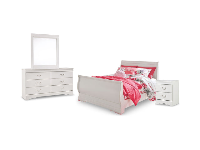 Anarasia White Full Sleigh Bed With Dresser, Mirror And Nightstand