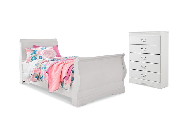 Anarasia White Twin Sleigh Bed And Chest