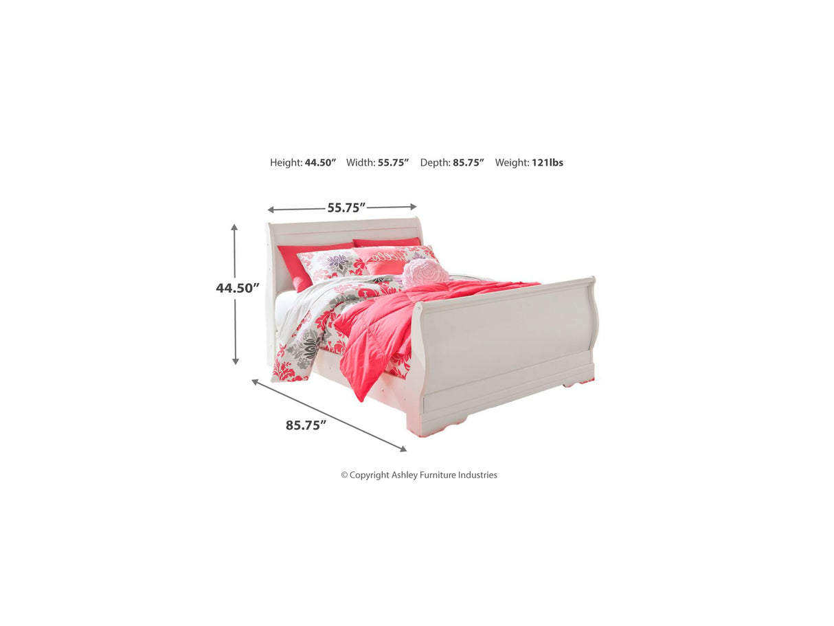 Anarasia White Full Sleigh Bed, Dresser And Nightstand