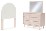 Wistenpine Blush Twin Upholstered Panel Headboard, Dresser And Mirror
