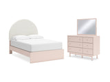 Wistenpine Blush Full Upholstered Panel Bed, Dresser And Mirror