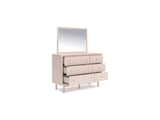 Wistenpine Blush Full Upholstered Panel Headboard, Dresser And Mirror