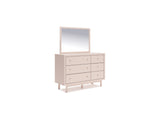 Wistenpine Blush Twin Upholstered Panel Headboard, Dresser And Mirror