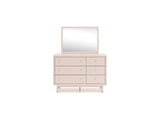 Wistenpine Blush Twin Upholstered Panel Headboard, Dresser And Mirror