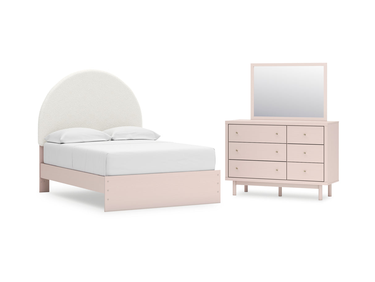 Wistenpine Blush Full Upholstered Panel Bed, Dresser And Mirror