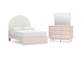 Wistenpine Blush Full Upholstered Panel Bed, Dresser And Mirror