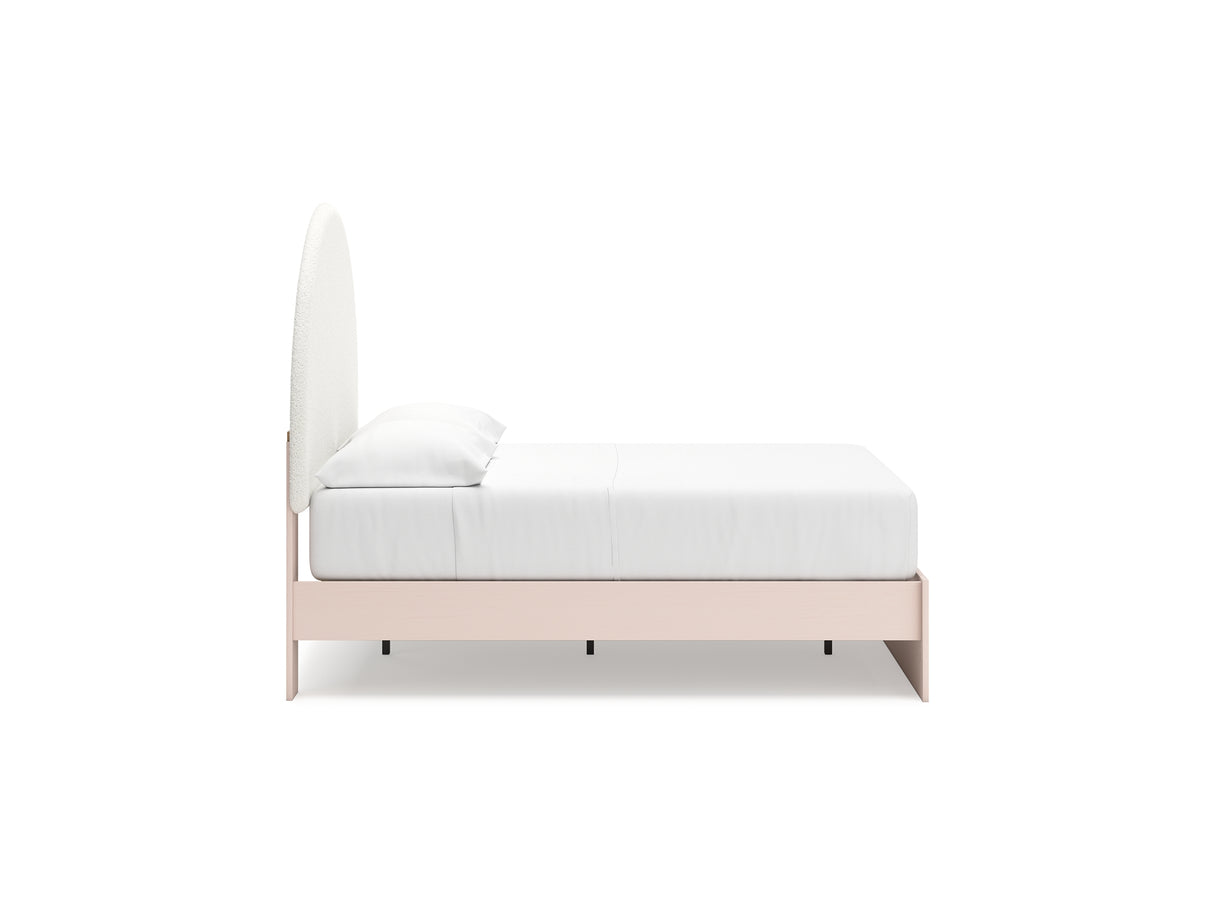 Wistenpine Blush Full Upholstered Panel Bed, Dresser And Mirror