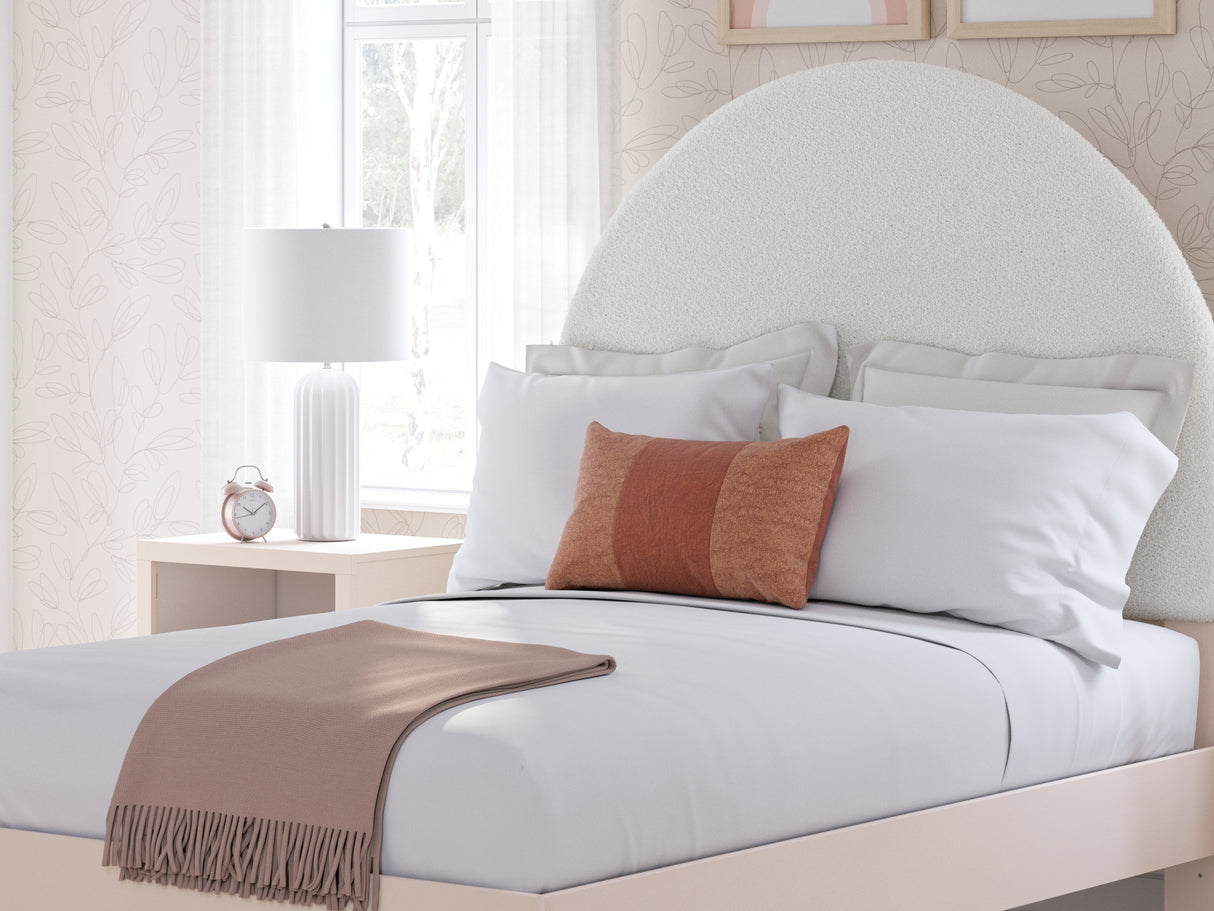 Wistenpine Blush Full Upholstered Panel Bed, Dresser And Mirror