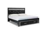 Kaydell Black King Panel Storage Bed, Dresser, Mirror And Nightstand