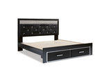 Kaydell Black King Panel Storage Bed, Dresser, Mirror And Nightstand