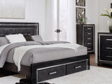 Kaydell Black King Panel Storage Bed, Dresser, Mirror And Nightstand