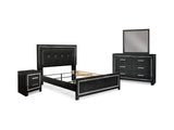 Kaydell Black Queen Upholstered Panel Bed, Dresser, Mirror And Nightstand