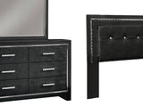Kaydell Black Queen/Full Upholstered Panel Headboard, Dresser And Mirror