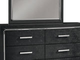 Kaydell Black Queen Upholstered Panel Bed, Dresser, Mirror And Nightstand